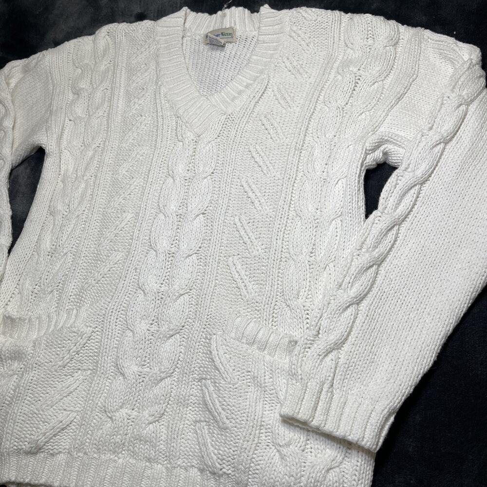 Vintage Boundary Waters Chunky Cable Knit Sweater White Women Size S Fisherman